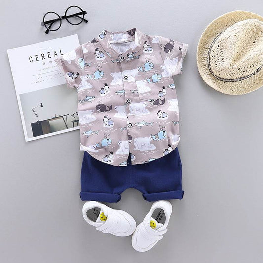 Boy baby infant child suit shirt short sleeve suit - Mubimart