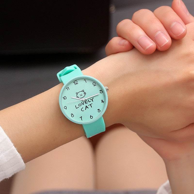Cartoon Kids Quartz Watch Silicone Candy Color Student Watch Girls Clock Fashion Cat Watches Children Wristwatch Ladies Watch - Mubimart
