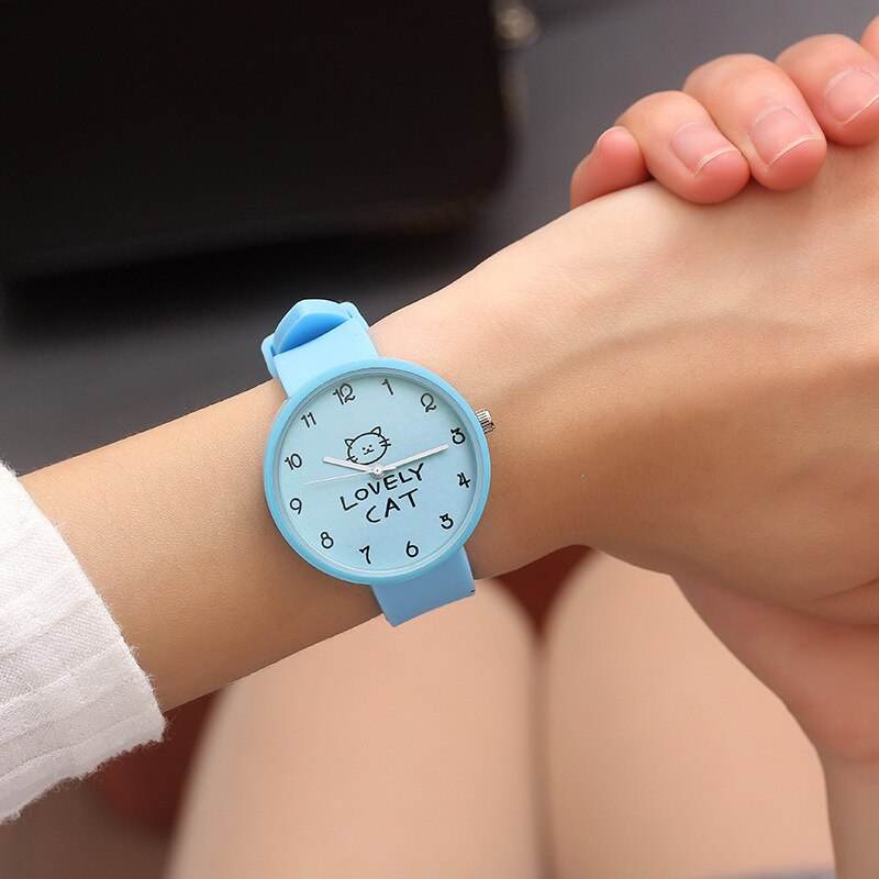 Cartoon Kids Quartz Watch Silicone Candy Color Student Watch Girls Clock Fashion Cat Watches Children Wristwatch Ladies Watch - Mubimart