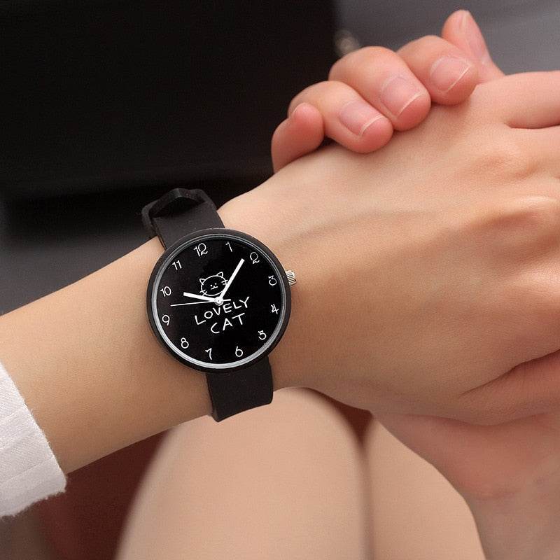 Cartoon Kids Quartz Watch Silicone Candy Color Student Watch Girls Clock Fashion Cat Watches Children Wristwatch Ladies Watch - Mubimart