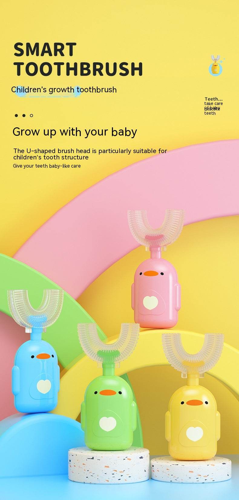 Cartoon Little Yellow Duck U-shaped Manual Toothbrush Boxed Children - Mubimart