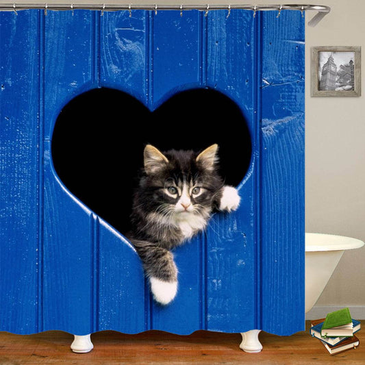 Cat shower curtains bathroom shower curtain Cute 3D fabric shower curtain with hooks funny waterproof shower curtain or Mat - Mubimart