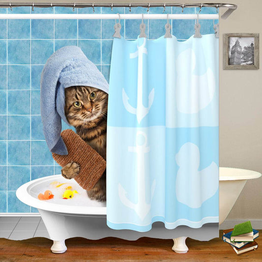 Cat shower curtains bathroom shower curtain Cute 3D fabric shower curtain with hooks funny waterproof shower curtain or Mat - Mubimart