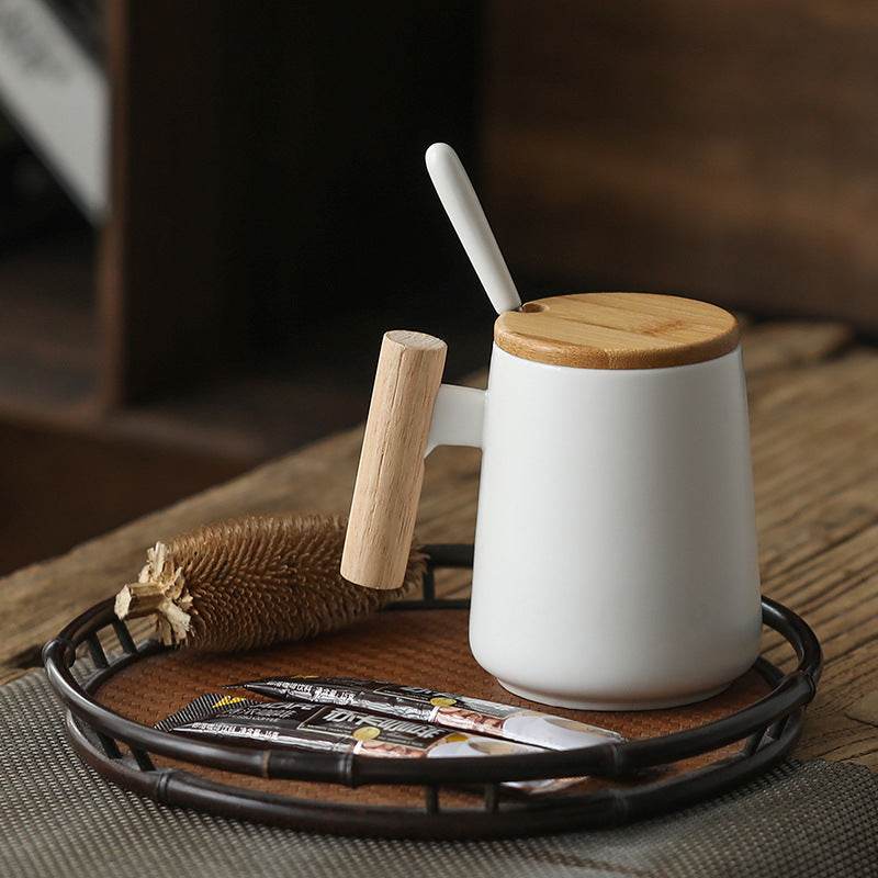 Ceramic Mug With Wooden Handle Mug Coffee Cup - Mubimart