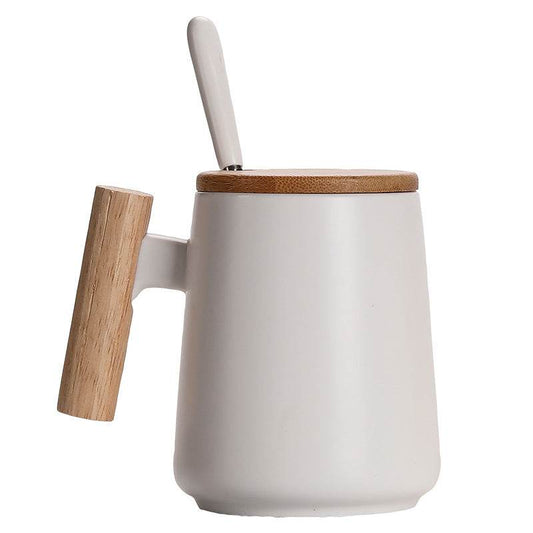 Ceramic Mug With Wooden Handle Mug Coffee Cup - Mubimart