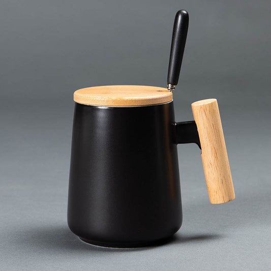 Ceramic Mug With Wooden Handle Mug Coffee Cup - Mubimart