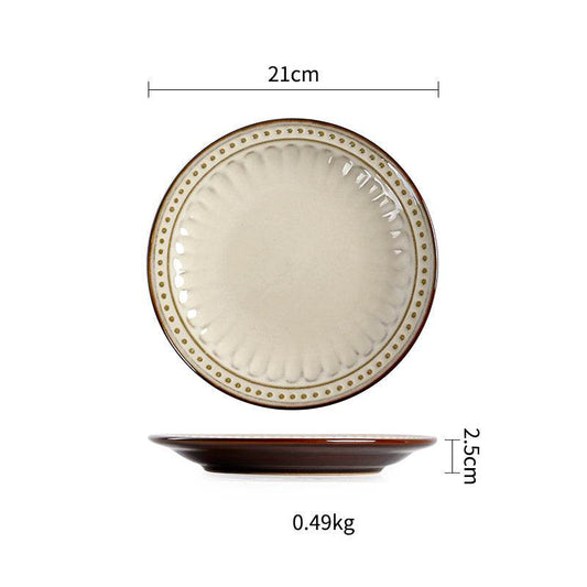 Ceramic Plate Flat Plate Creative Dish Plate Japanese Vintage Tableware - Mubimart