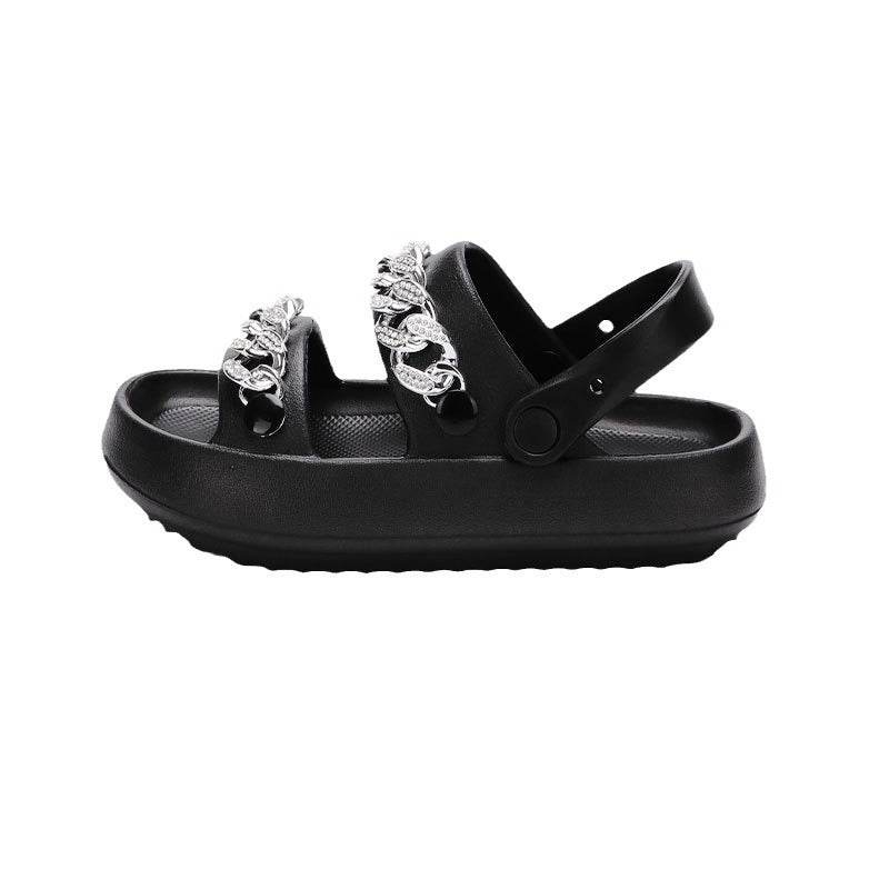 Chains Thick-soled Slippers For Women Indoor Floor House Shoes Summer Outdoor EVA Sandals Two-wearing Beach Shoes - Mubimart