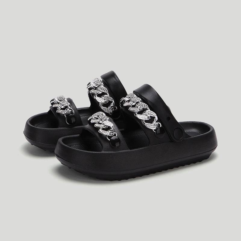 Chains Thick-soled Slippers For Women Indoor Floor House Shoes Summer Outdoor EVA Sandals Two-wearing Beach Shoes - Mubimart