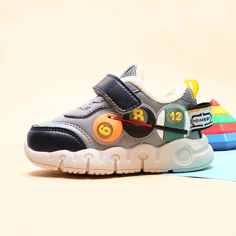 Children Leather Short Plush Sports Shoes Boys' Walking Cotton Shoes - Mubimart
