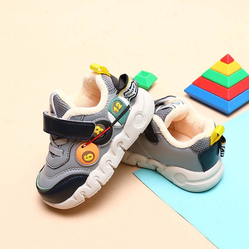 Children Leather Short Plush Sports Shoes Boys' Walking Cotton Shoes - Mubimart