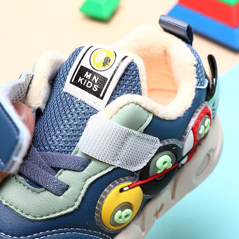Children Leather Short Plush Sports Shoes Boys' Walking Cotton Shoes - Mubimart