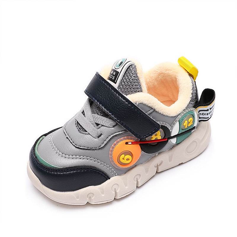Children Leather Short Plush Sports Shoes Boys' Walking Cotton Shoes - Mubimart