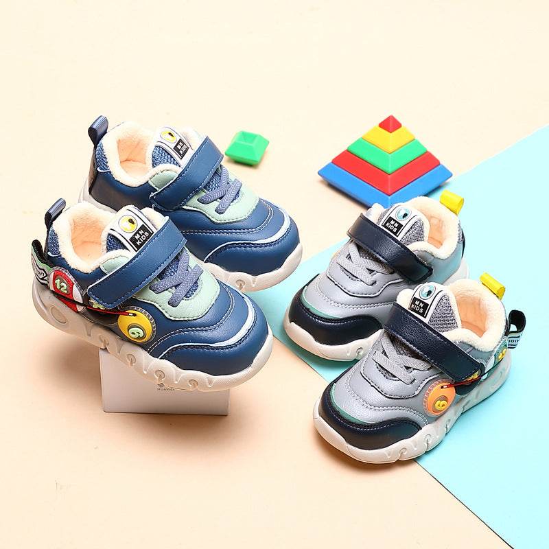Children Leather Short Plush Sports Shoes Boys' Walking Cotton Shoes - Mubimart