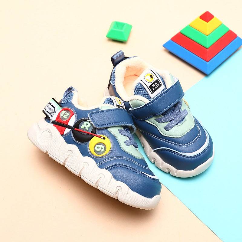Children Leather Short Plush Sports Shoes Boys' Walking Cotton Shoes - Mubimart