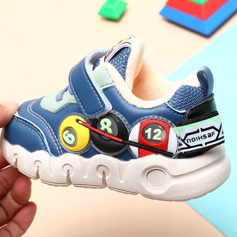 Children Leather Short Plush Sports Shoes Boys' Walking Cotton Shoes - Mubimart