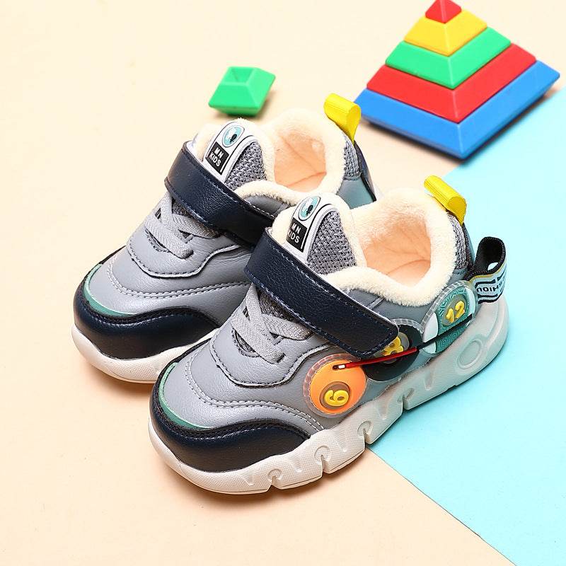 Children Leather Short Plush Sports Shoes Boys' Walking Cotton Shoes - Mubimart