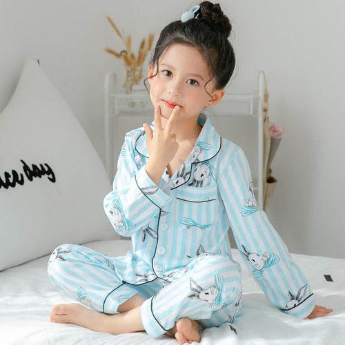 Children's Clothing Girls Cute Printing Long-sleeved Home Wear, Big Children's Thin Cotton Pajamas Set - Mubimart