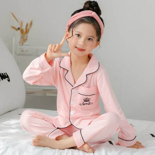 Children's Clothing Girls Cute Printing Long-sleeved Home Wear, Big Children's Thin Cotton Pajamas Set - Mubimart