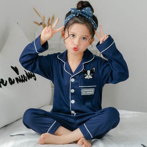 Children's Clothing Girls Cute Printing Long-sleeved Home Wear, Big Children's Thin Cotton Pajamas Set - Mubimart