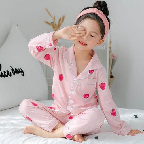 Children's Clothing Girls Cute Printing Long-sleeved Home Wear, Big Children's Thin Cotton Pajamas Set - Mubimart