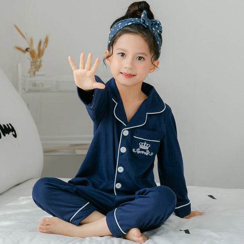 Children's Clothing Girls Cute Printing Long-sleeved Home Wear, Big Children's Thin Cotton Pajamas Set - Mubimart