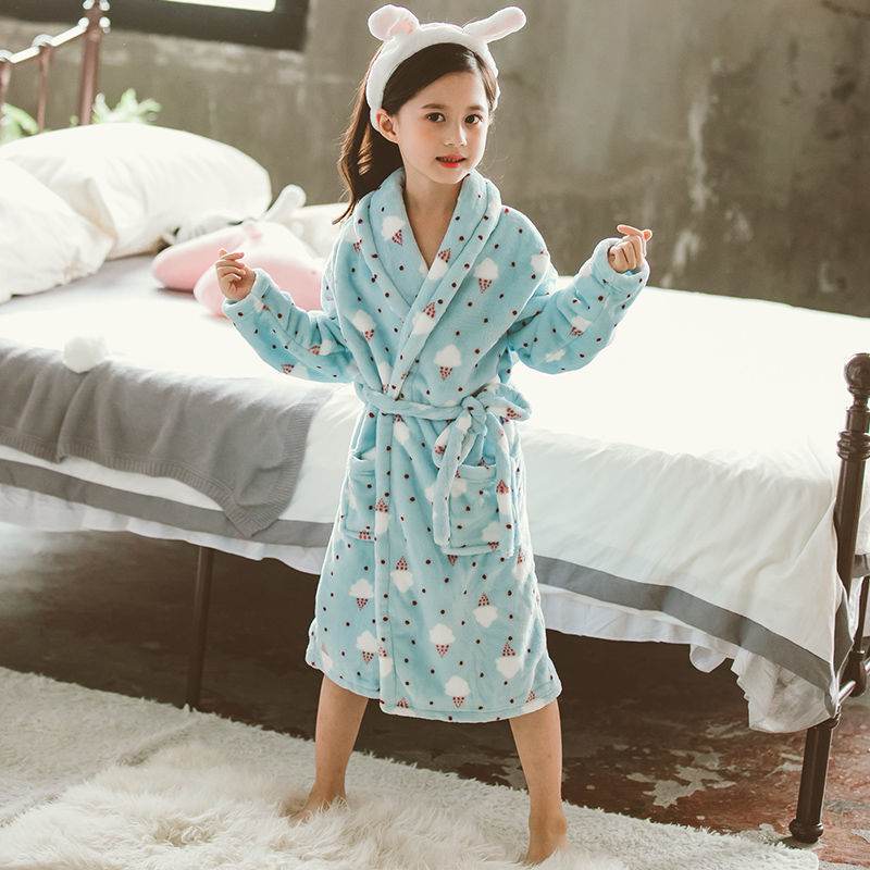 Children's Nightgown Thickened Flannel Girls Pajamas Baby Shan Home Service - Mubimart
