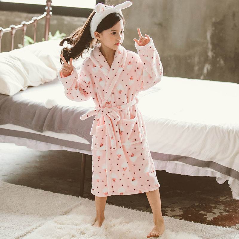 Children's Nightgown Thickened Flannel Girls Pajamas Baby Shan Home Service - Mubimart