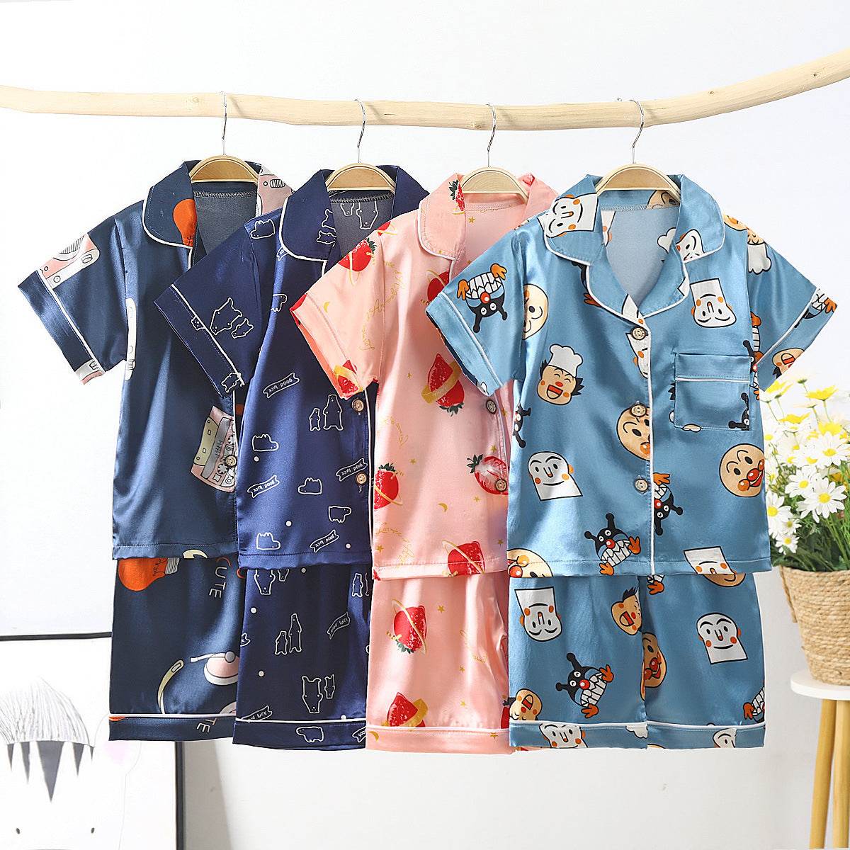 Children's Pajamas Set Cartoon Printed Silk Home Service - Mubimart