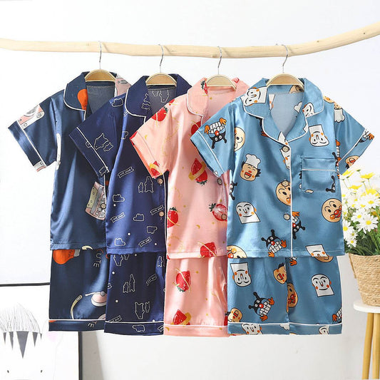 Children's Pajamas Set Cartoon Printed Silk Home Service - Mubimart