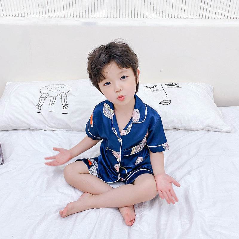 Children's Pajamas Set Cartoon Printed Silk Home Service - Mubimart