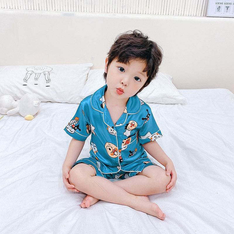 Children's Pajamas Set Cartoon Printed Silk Home Service - Mubimart