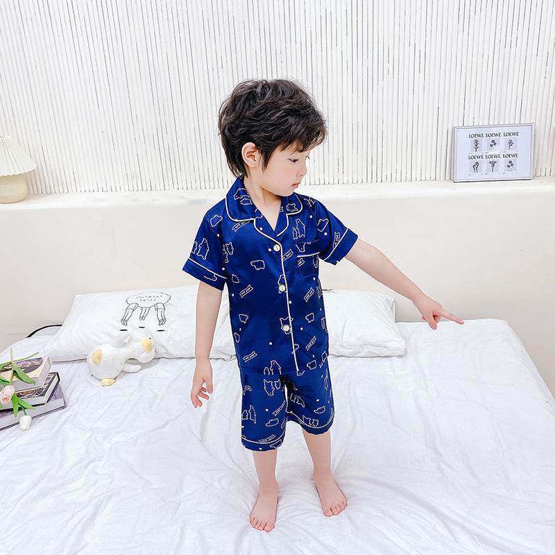 Children's Pajamas Set Cartoon Printed Silk Home Service - Mubimart