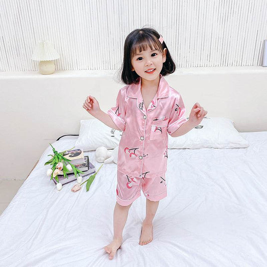 Children's Pajamas Set Cartoon Printed Silk Home Service - Mubimart