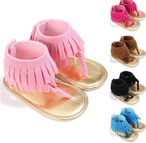 Children's sandals summer new girls sandals wholesale retro tassel flannel baby sandals - Mubimart