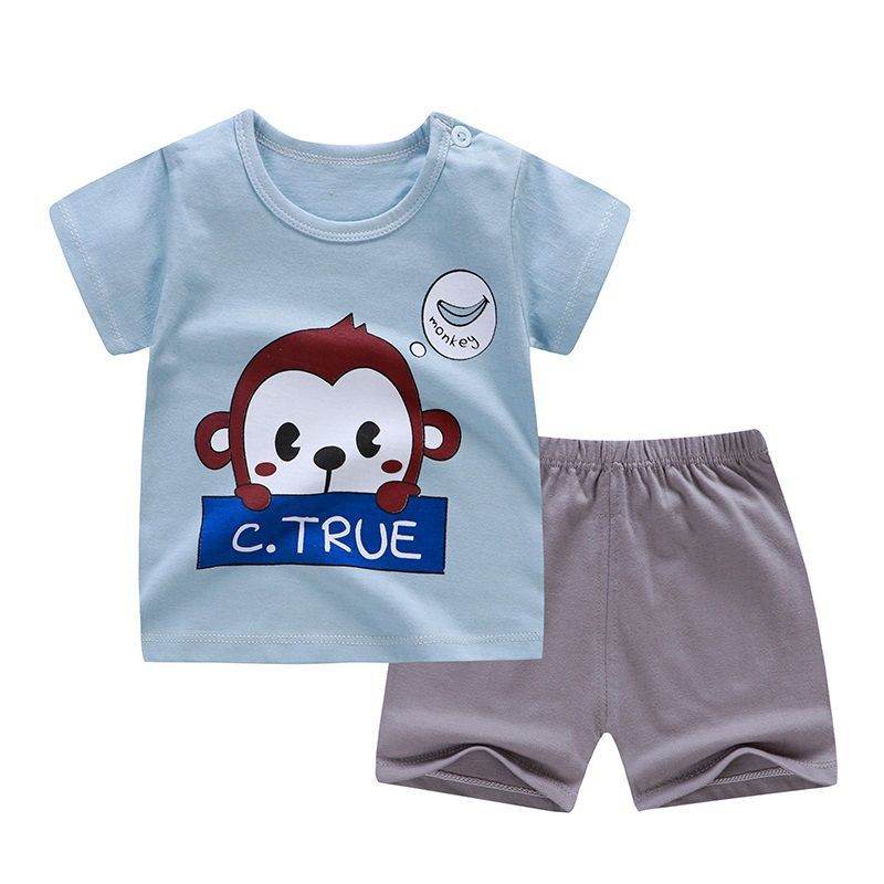 Children's short sleeve suit cotton baby clothes boy shorts - Mubimart