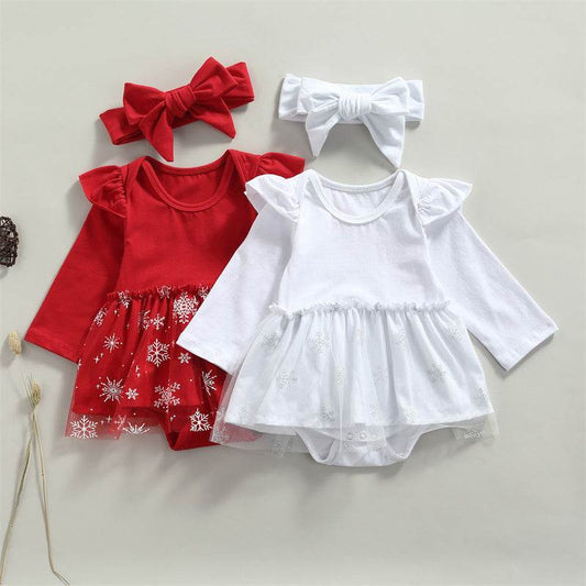 Christmas Baby Girl Tulle Shirt Romper Set - Mubimart