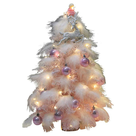 Christmas Ornament Desktop Small Tree Christmas Tree Pink Feather Decoration Tree - Mubimart