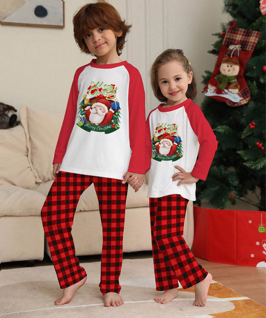 Christmas Parent-Child Clothes Set Long Sleeve T-Shirt Plaid Pants Family Matching Pajamas - Mubimart