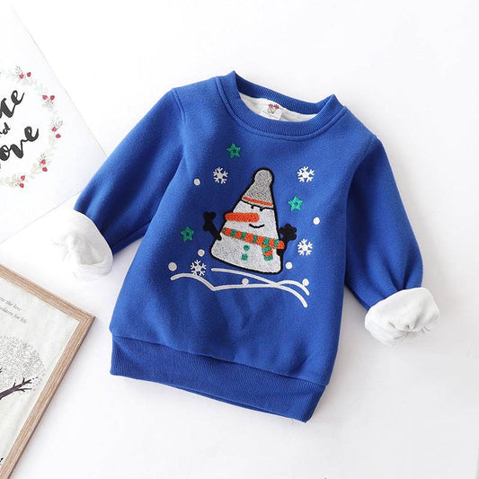 Christmas snowman plus velvet padded baby sweater - Mubimart