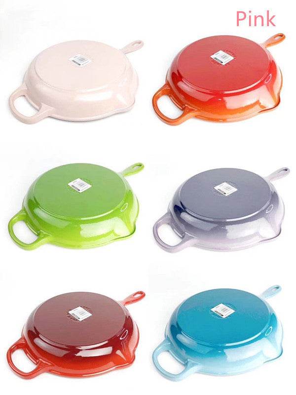 Color Cast Iron Enamel Frying Pan - Mubimart