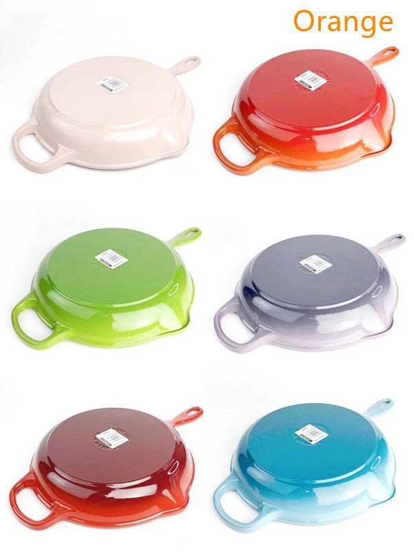 Color Cast Iron Enamel Frying Pan - Mubimart