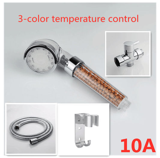 Color Changing LED Shower Head Temperature Sensor Handheld Mineral Anion Spa High Pressure Filter Shower Head - Mubimart