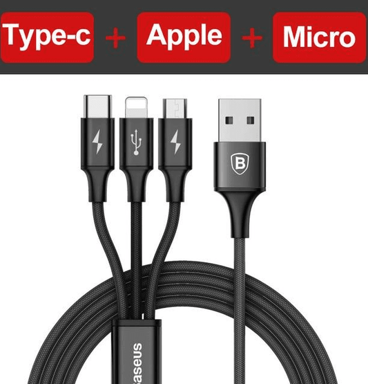 Compatible with Apple, Baseus USB Cable For iPhone X 8 7 6 Charging Charger 3 in 1 Micro USB Cable For Android USB Type c Type-c Mobile Phone Cables - Mubimart