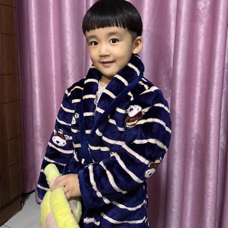 Coral Fleece Quilted Bathrobe For Baby Kids - Mubimart