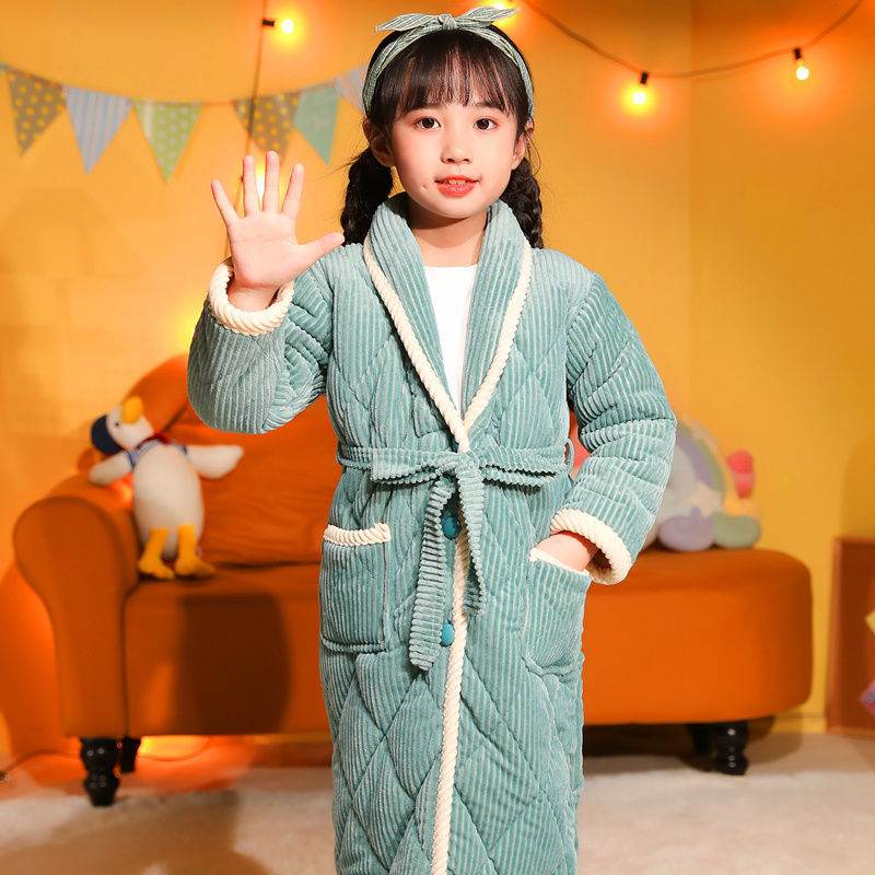 Coral Fleece Quilted Bathrobe For Baby Kids - Mubimart