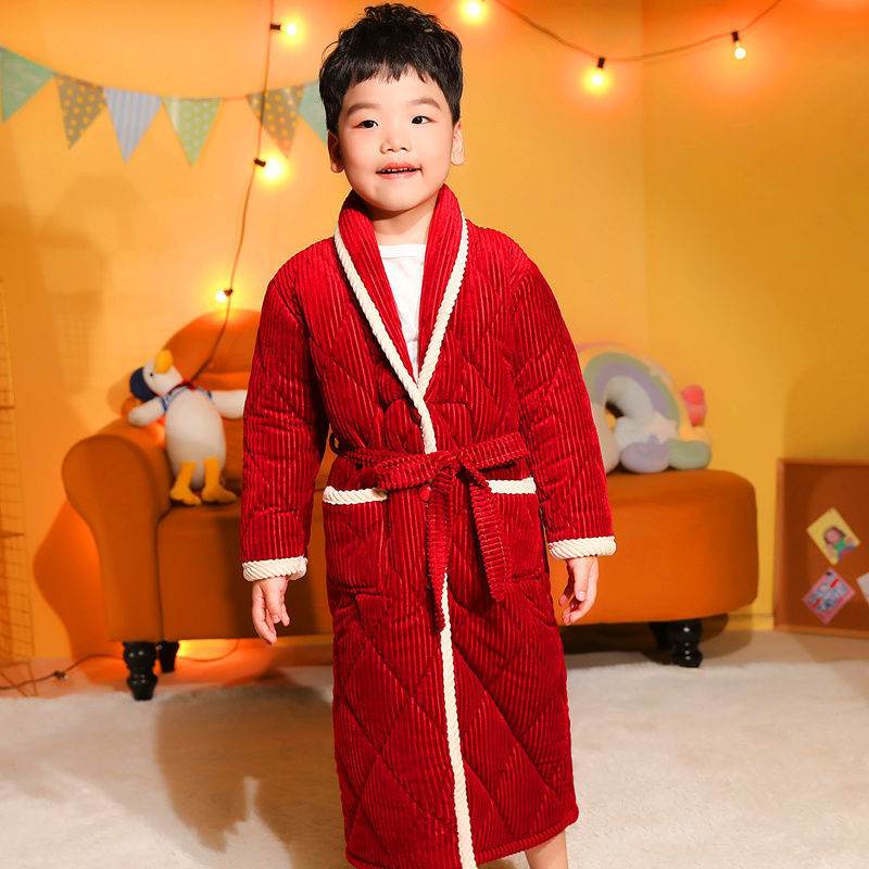 Coral Fleece Quilted Bathrobe For Baby Kids - Mubimart