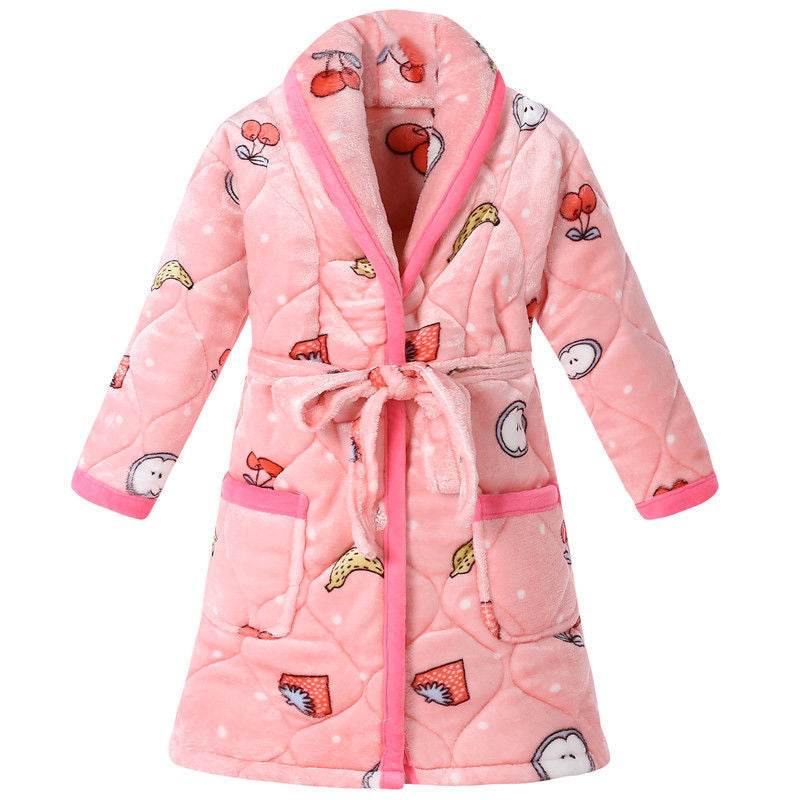 Coral Fleece Quilted Bathrobe For Baby Kids - Mubimart