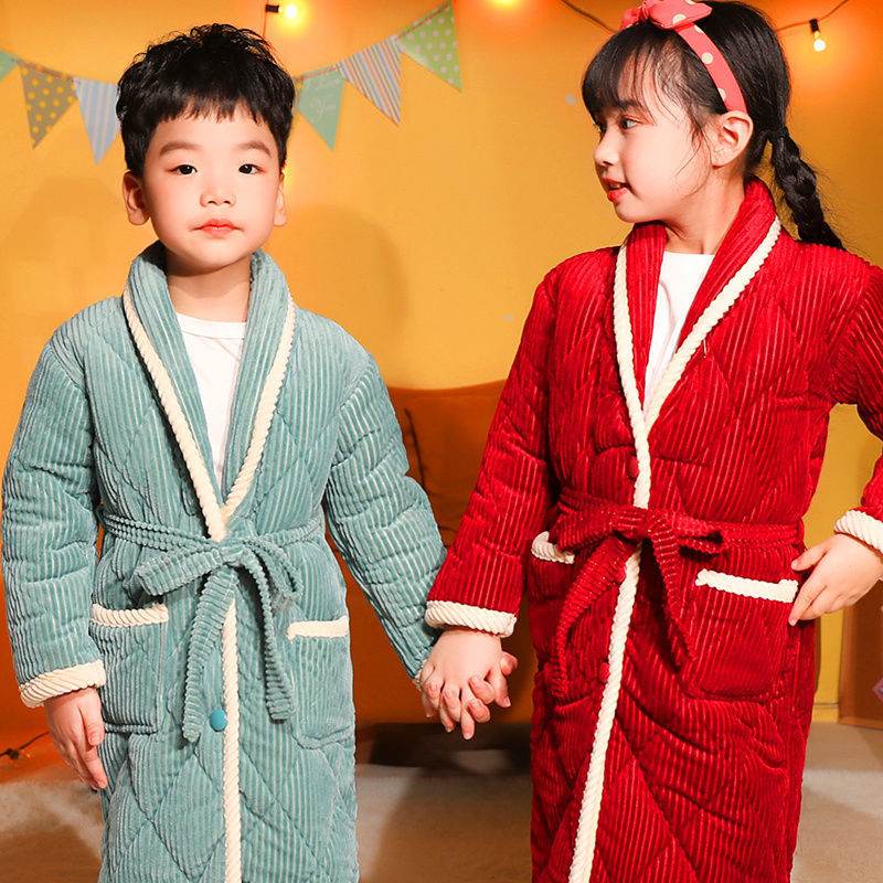 Coral Fleece Quilted Bathrobe For Baby Kids - Mubimart