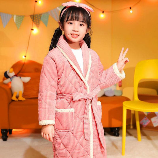 Coral Fleece Quilted Bathrobe For Baby Kids - Mubimart
